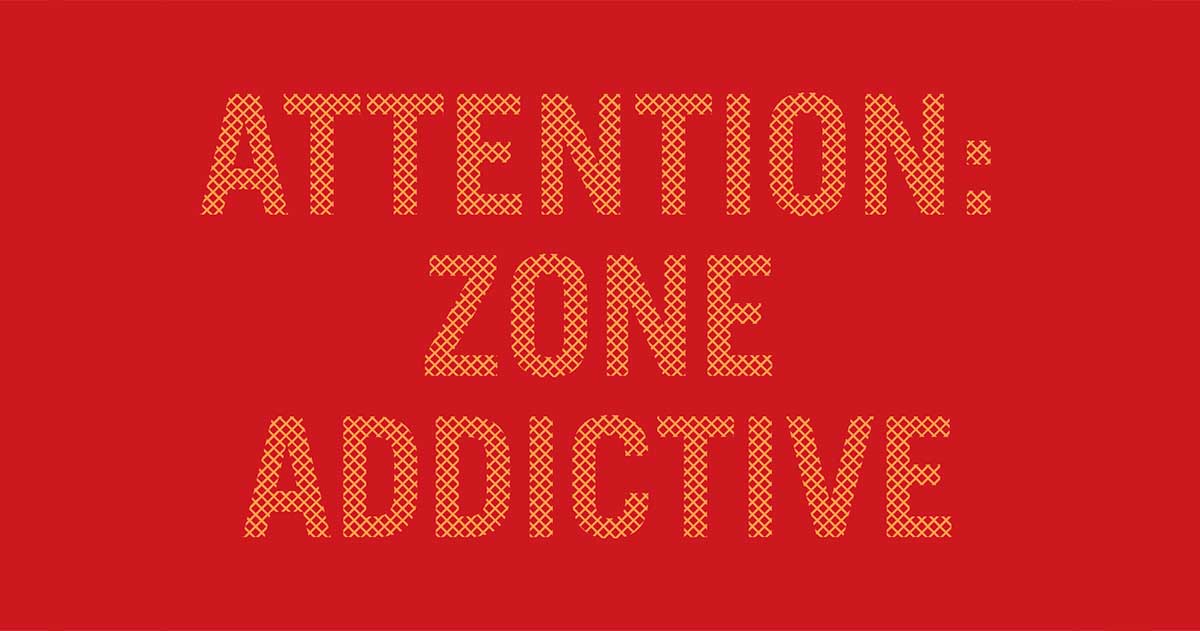 Attention zone addictive, en partenariat avec IFF - A close up of text on a black background - Logo